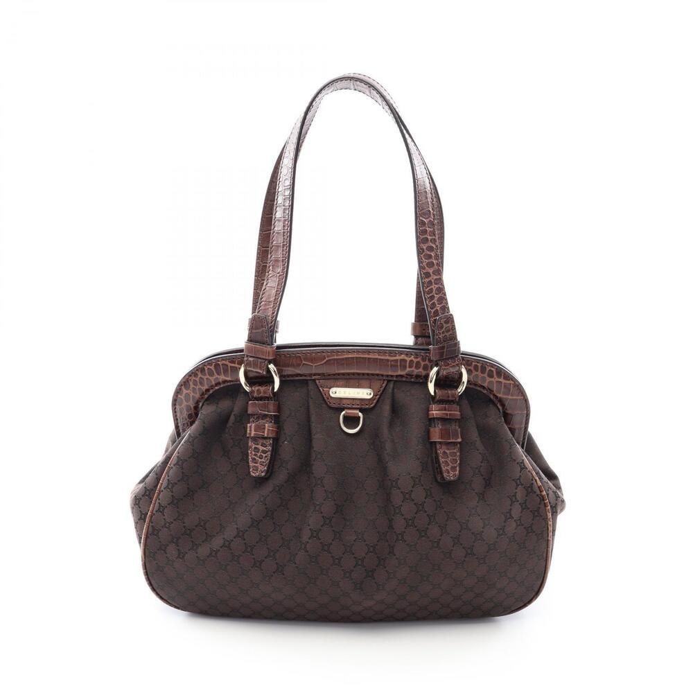 Celine Macadam Tote Bag Canvas Leather Brown